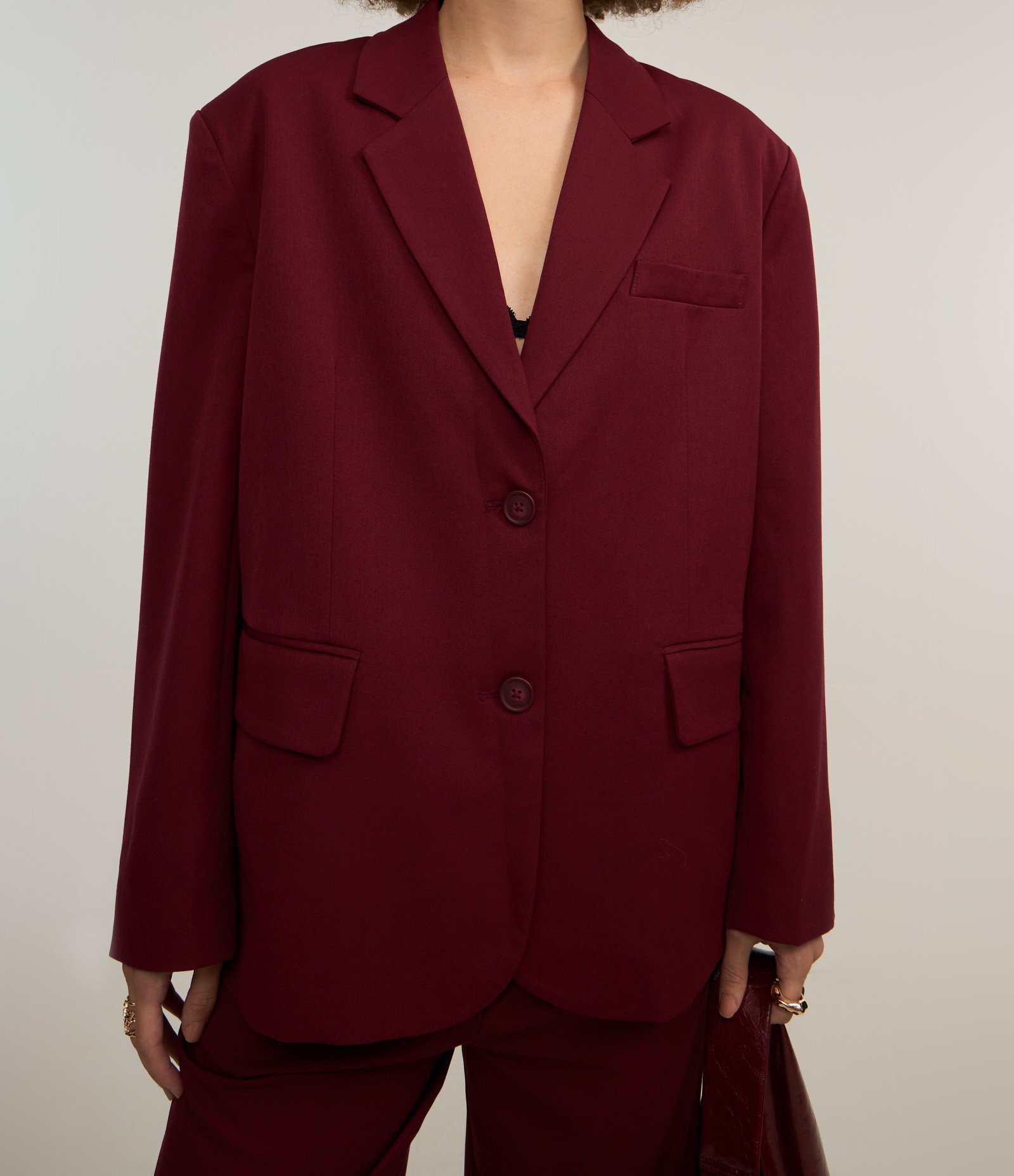 Blazer Oversized em Alfaiataria com Botões Bordô 4