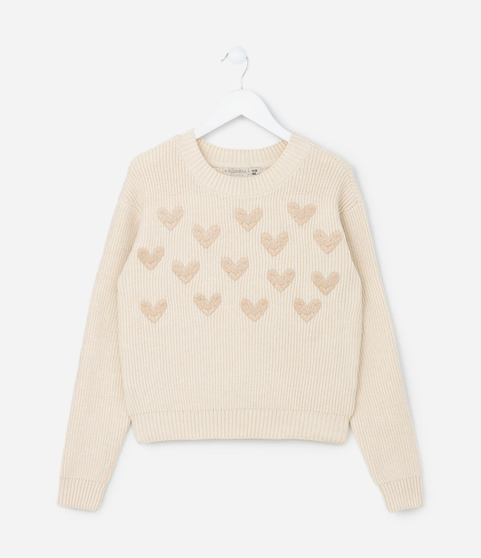 Suéter Infantil em Tricô com Bordado de Corações - Tam 5 a 14  Anos Bege 1