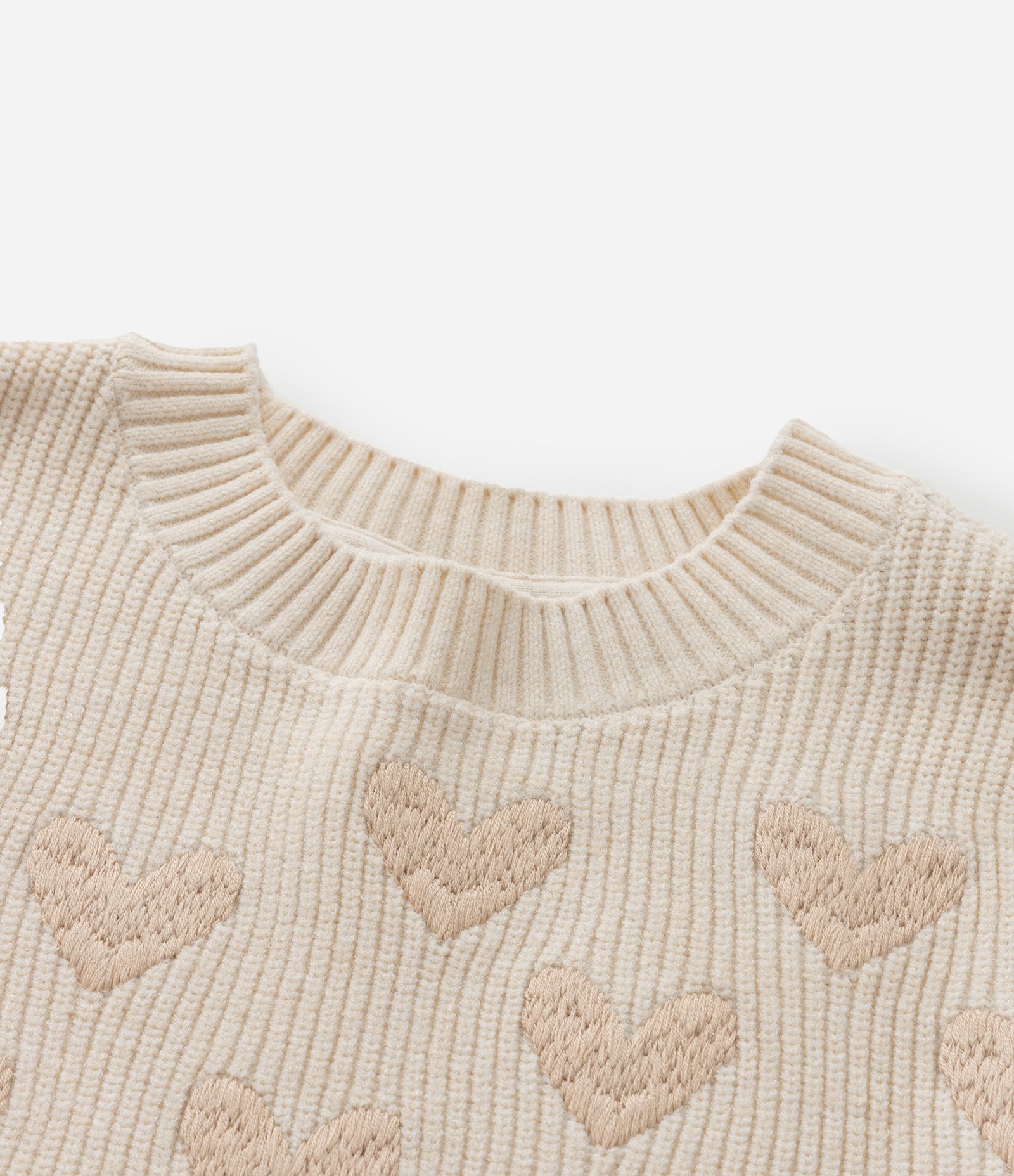 Suéter Infantil em Tricô com Bordado de Corações - Tam 5 a 14  Anos Bege 6