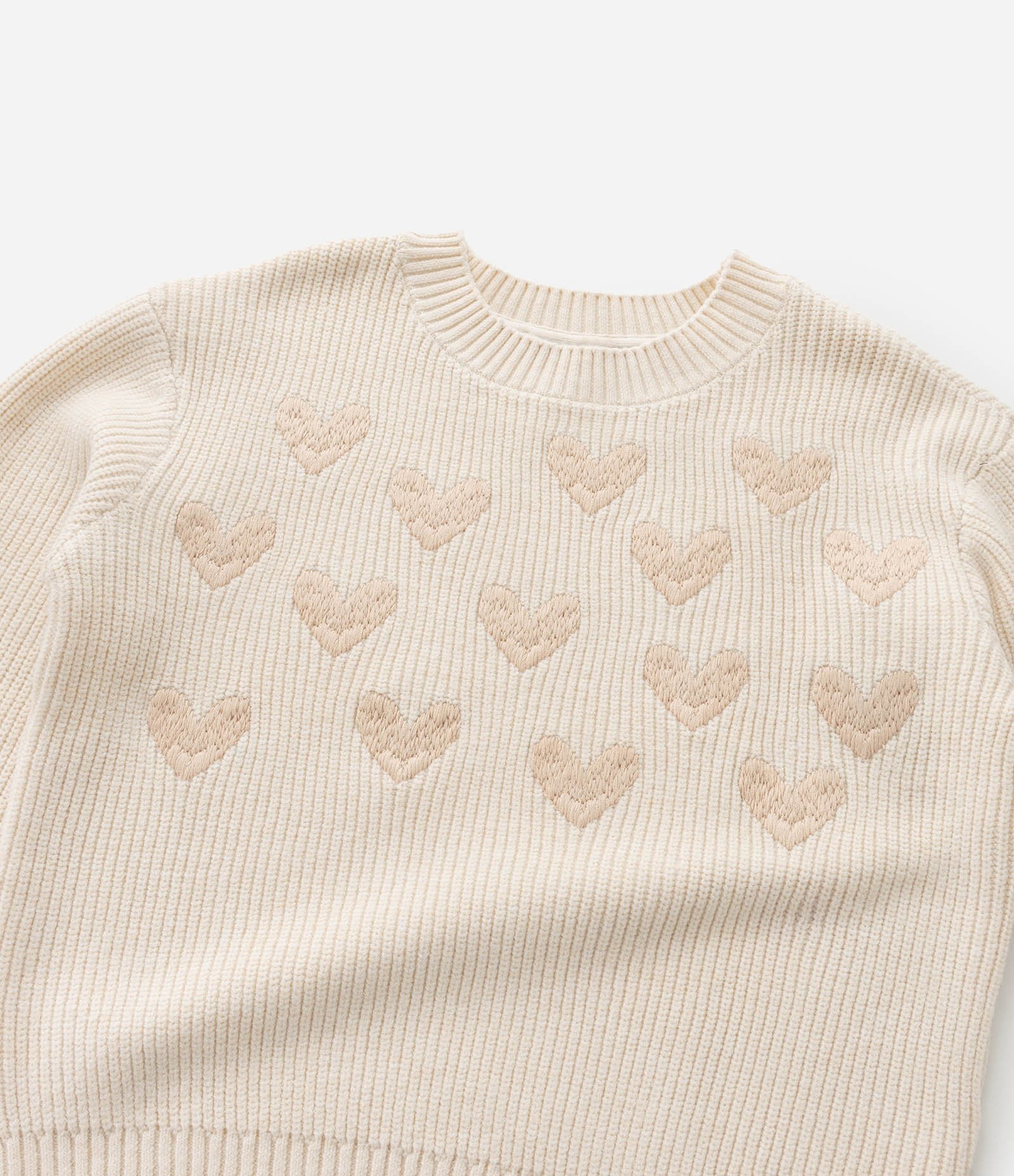 Suéter Infantil em Tricô com Bordado de Corações - Tam 5 a 14  Anos Bege 7