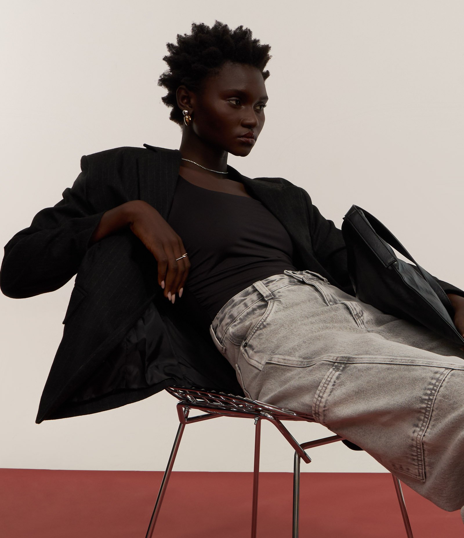 Blazer Oversized Alfaiatado com Estampa Risca de Giz Preto 4