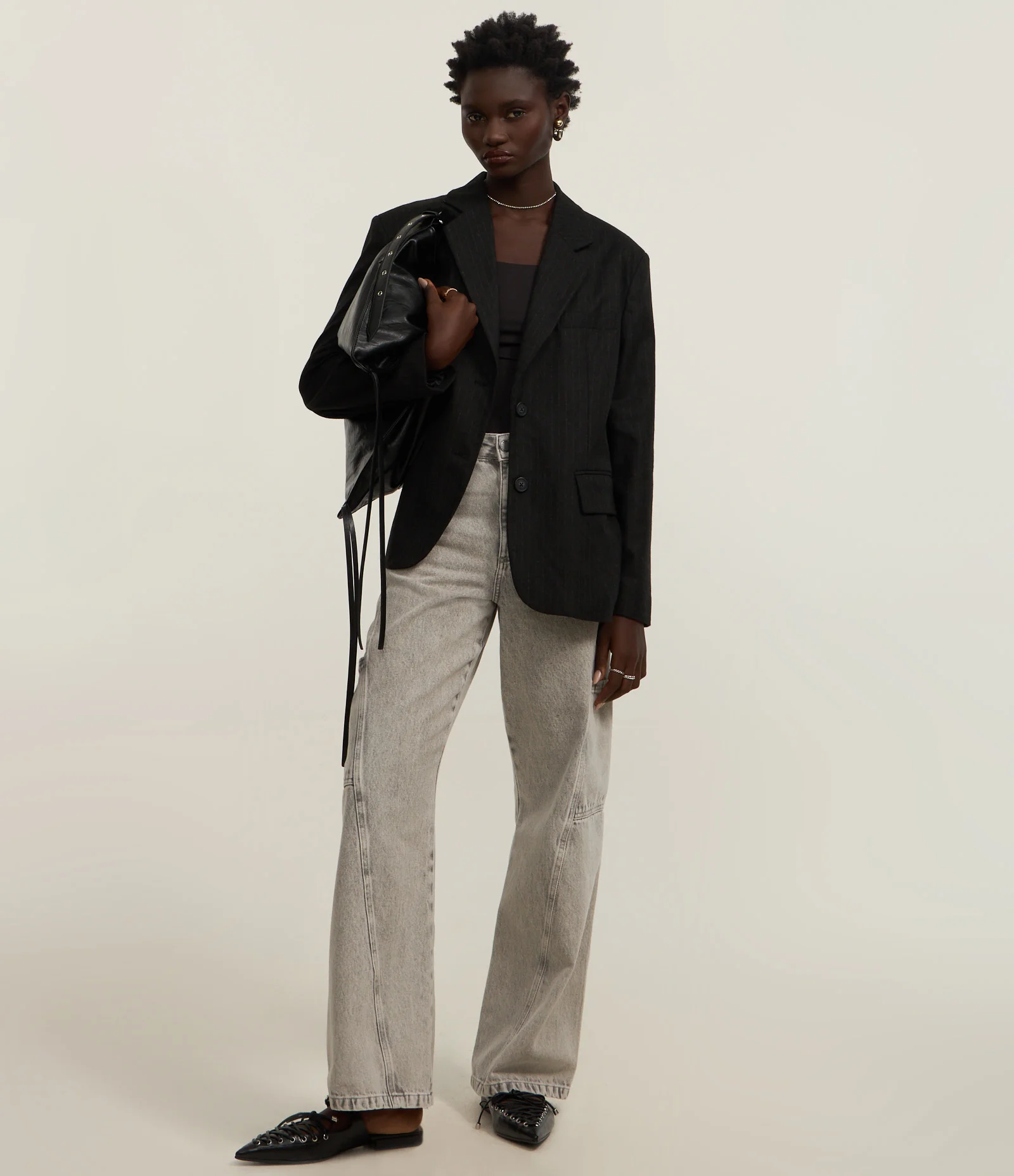 Blazer Oversized Alfaiatado com Estampa Risca de Giz Preto 2