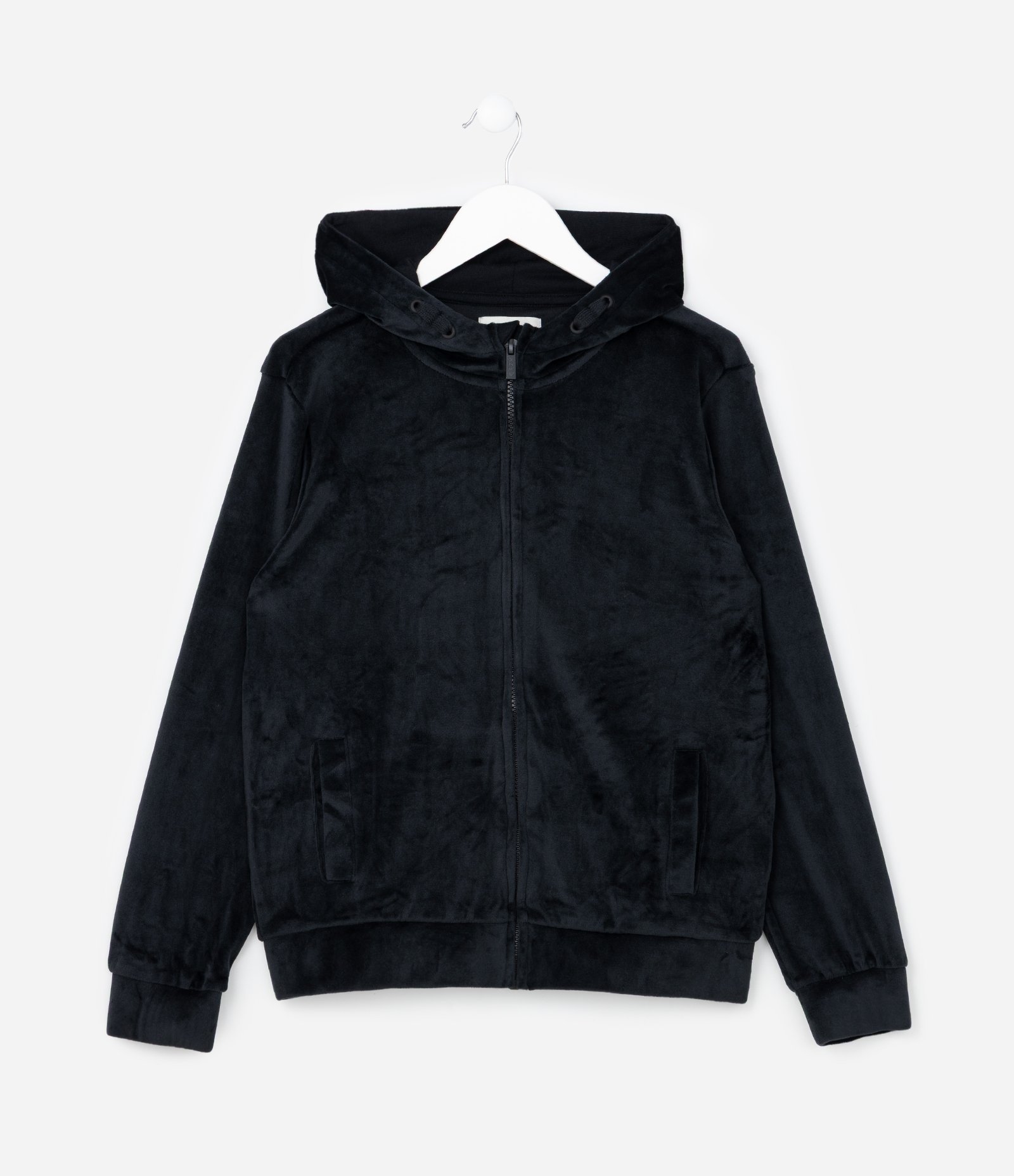 Jaqueta Infantil em Plush com Capuz e Bolso - Tam 5 a 14 anos Preto 1