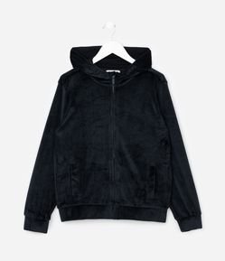 Jaqueta Infantil em Plush com Capuz e Bolso - Tam 5 a 14 anos