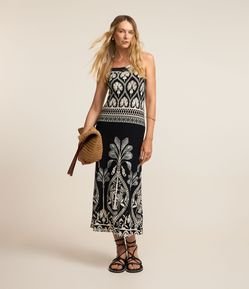 Vestido Midi em Viscose com Estampa Étnica