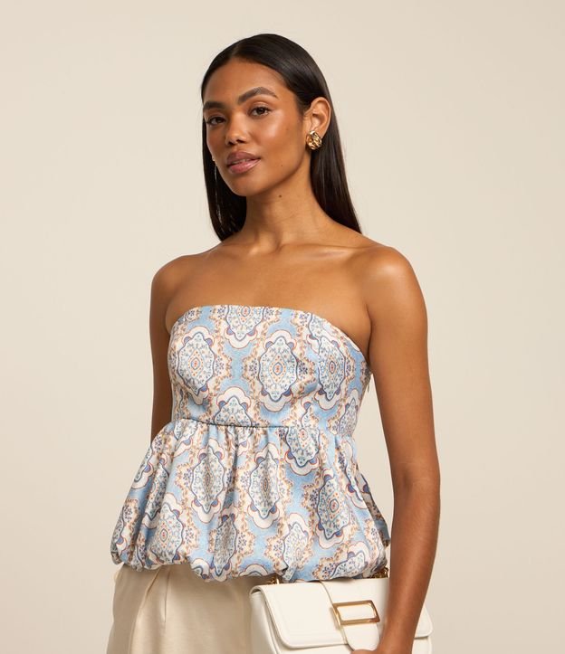 Blusa Balonê Tomara que Caia com Estampa Abstrata