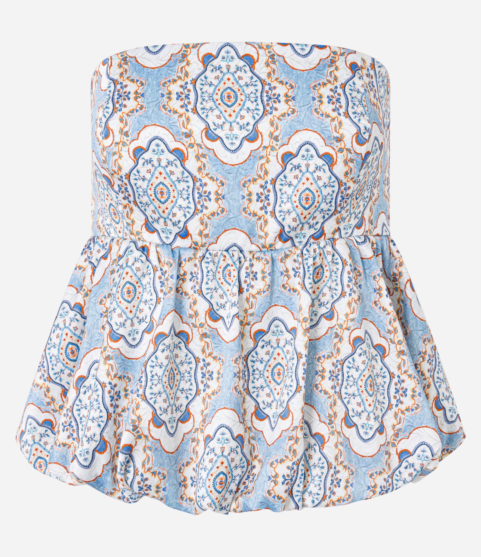 Blusa Balonê Tomara que Caia com Estampa Abstrata Azul 4