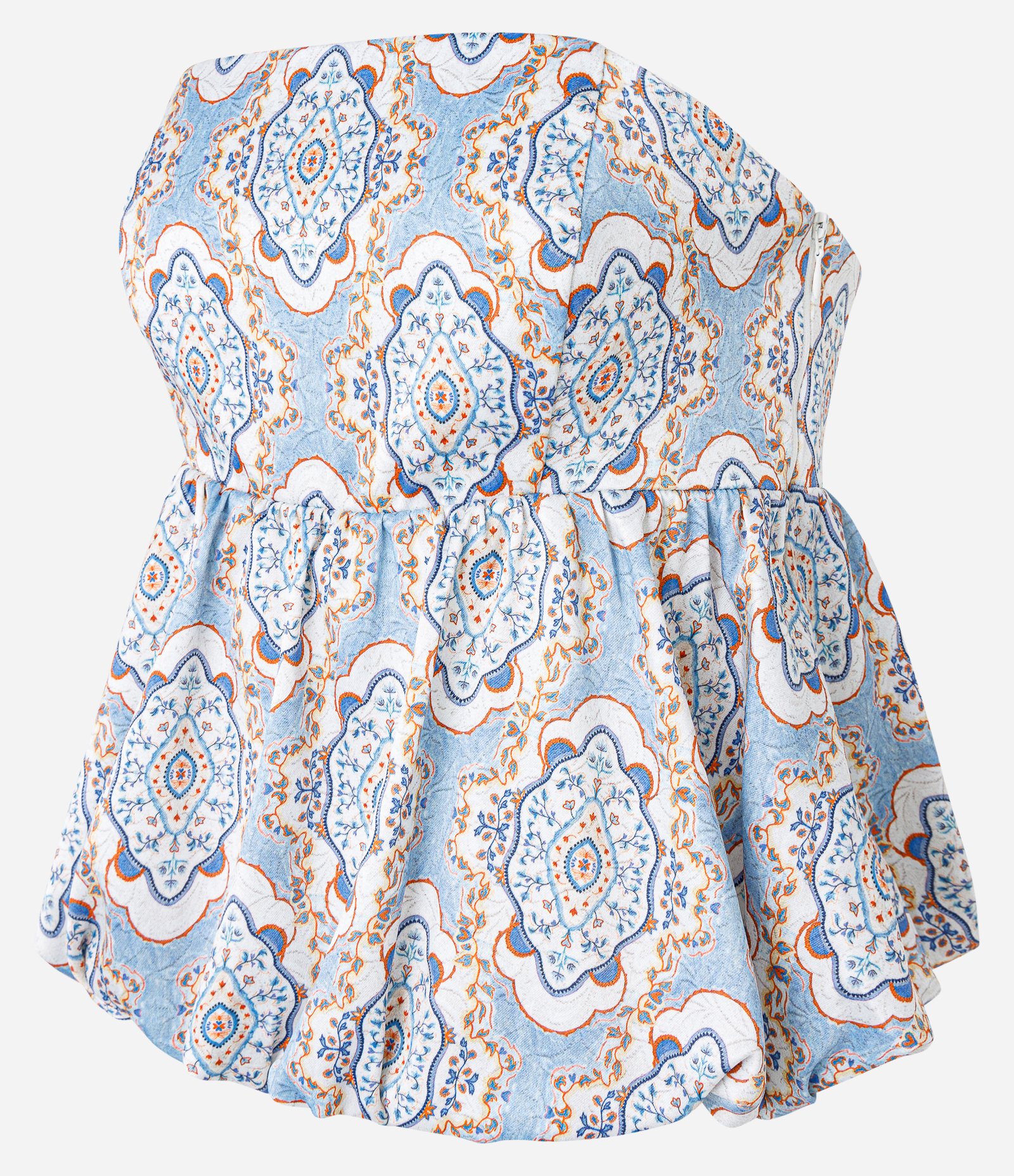 Blusa Balonê Tomara que Caia com Estampa Abstrata Azul 5