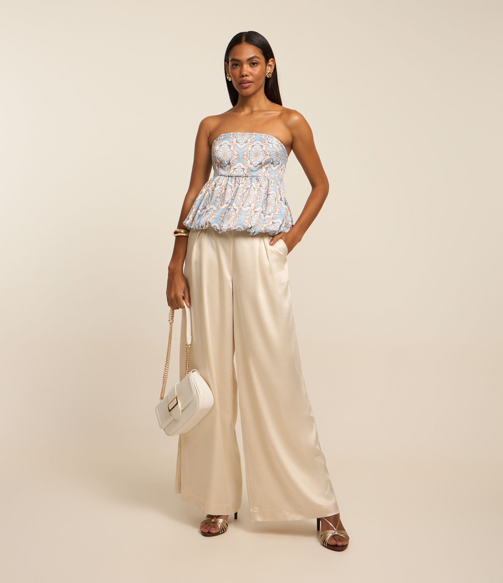 Blusa Balonê Tomara que Caia com Estampa Abstrata Azul 2