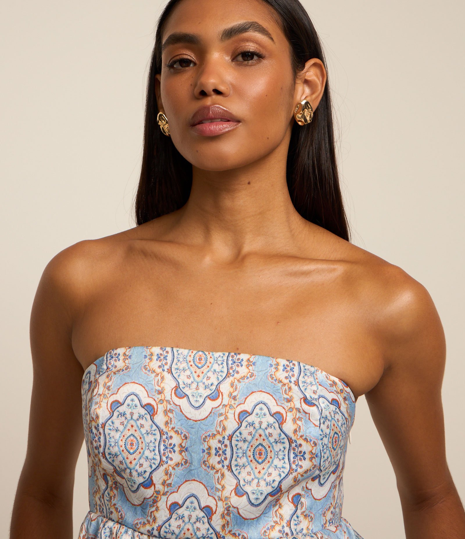 Blusa Balonê Tomara que Caia com Estampa Abstrata Azul 3