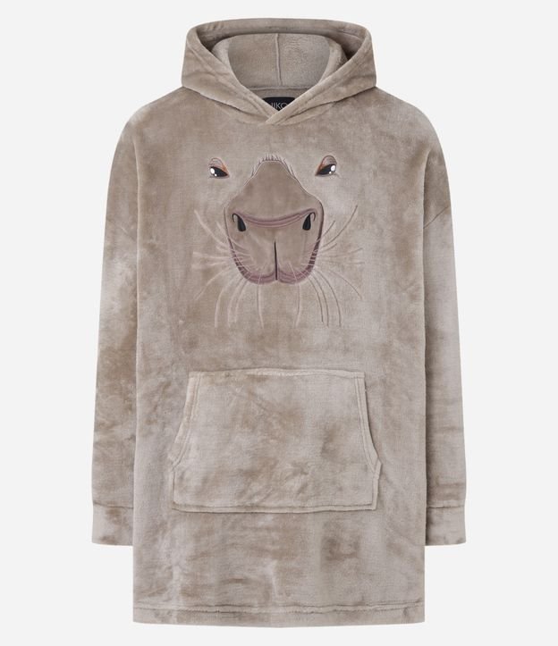 Pijama Snudie em Fleece com Capuz e Estampa Capivara