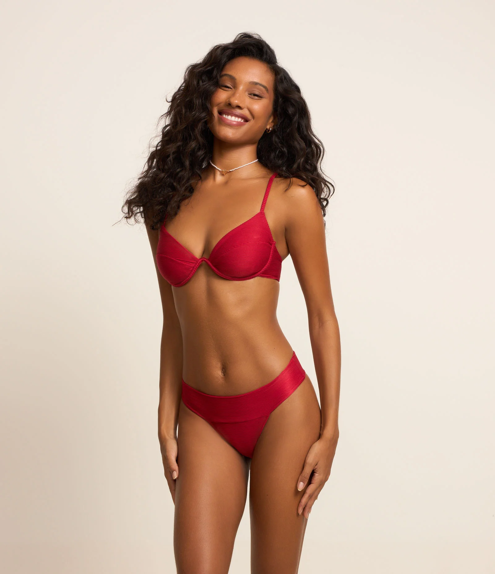 Biquíni Top Meia Taça Canelado Vermelho 2