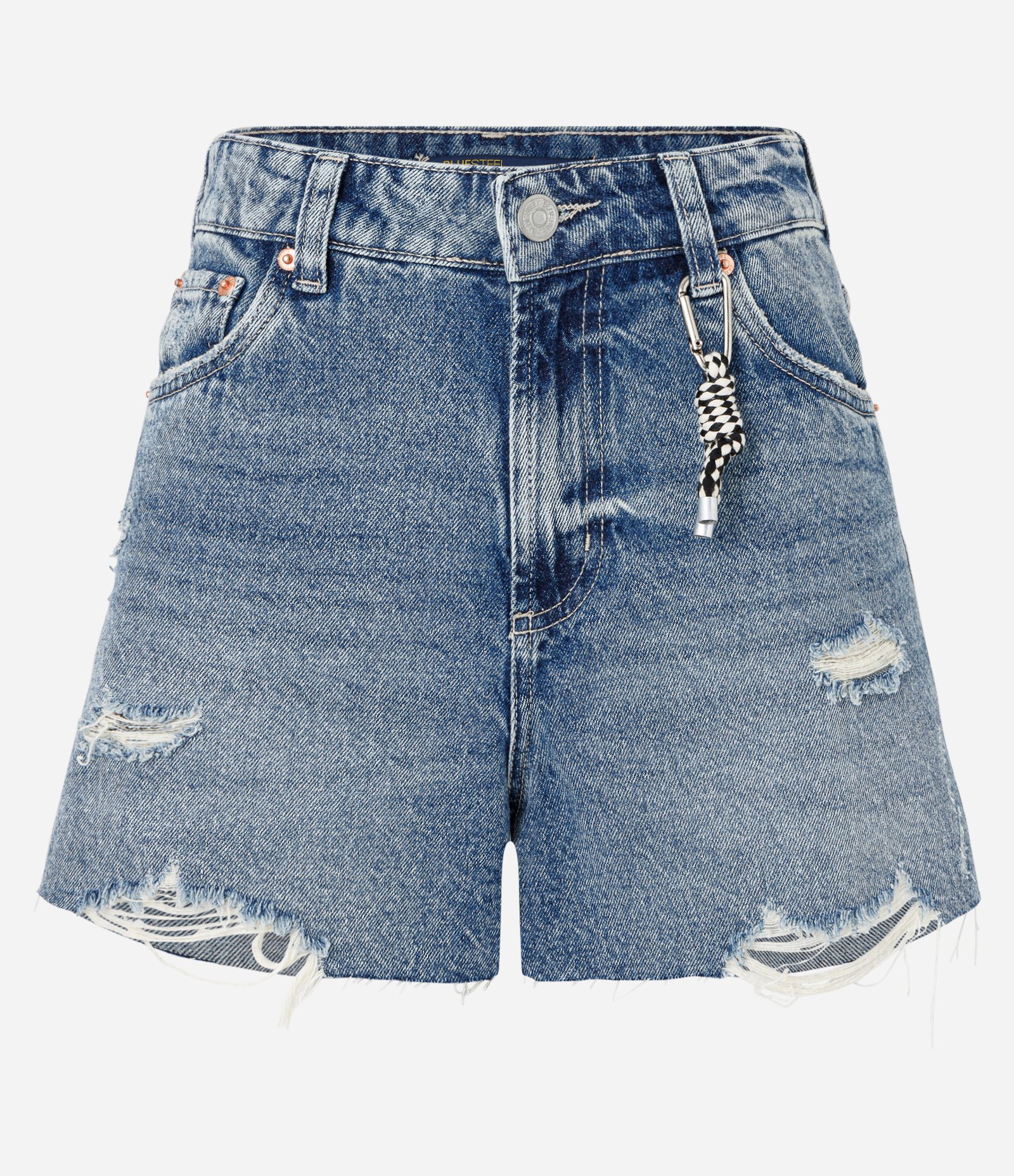 Short Slim em Jeans Dirty com Puídos e Barra Desfiada Azul 4