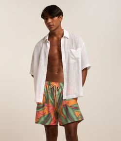 Bermuda em Microfibra com Estampa Tropical