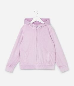 Jaqueta Regular Infantil em Plush com Capuz e Bolso Canguru - Tam 5 a 14 Anos