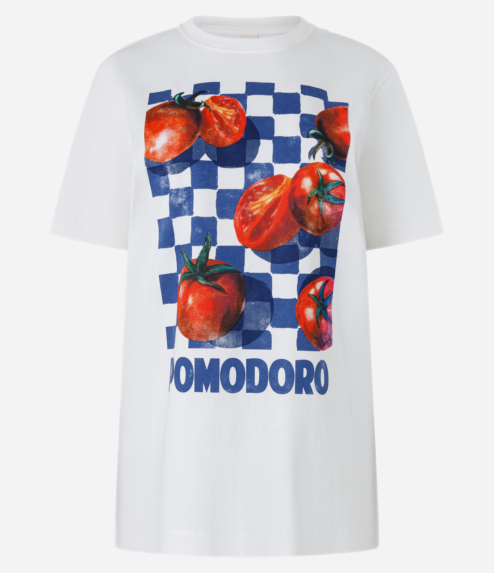 Camiseta em Algodão com Estampa Xadrez Pomodoro Branco 5