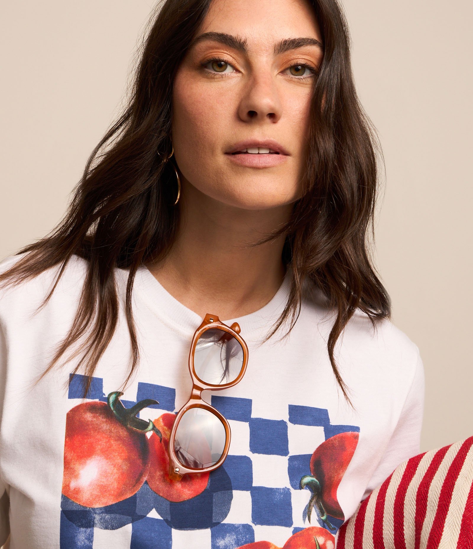 Camiseta em Algodão com Estampa Xadrez Pomodoro Branco 4