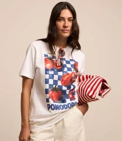 Camiseta em Algodão com Estampa Xadrez Pomodoro