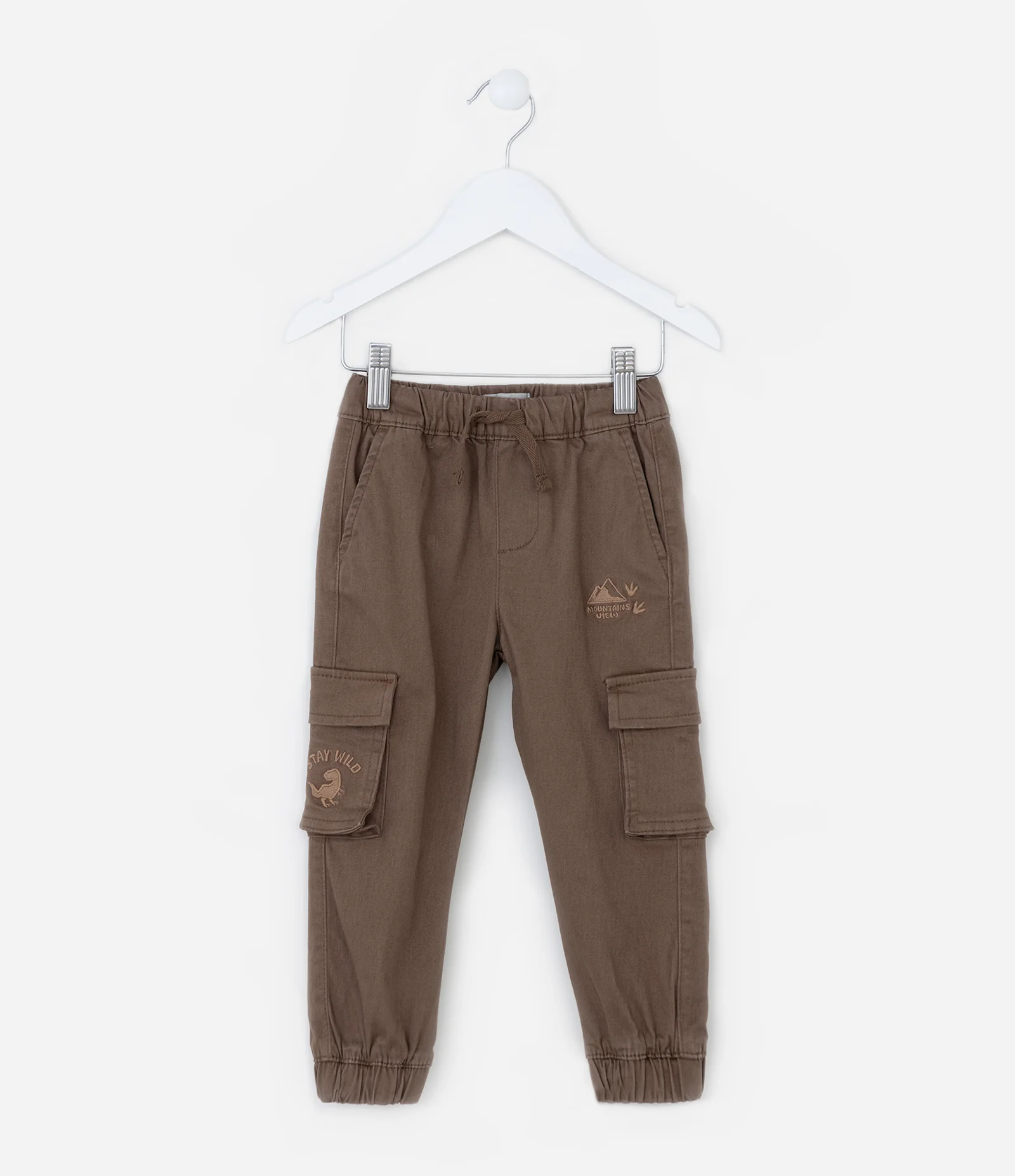 Calça Infantil com Bordado e Bolsos Cargo - Tam 1 a 5 Anos Marrom 1