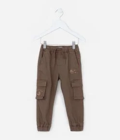 Calça Infantil com Bordado e Bolsos Cargo - Tam 1 a 5 Anos