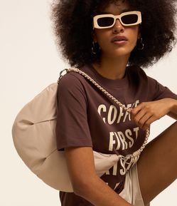 Bolsa Meia Lua Pequena com Alça Trançada e Alça Longa de Gorgorão
