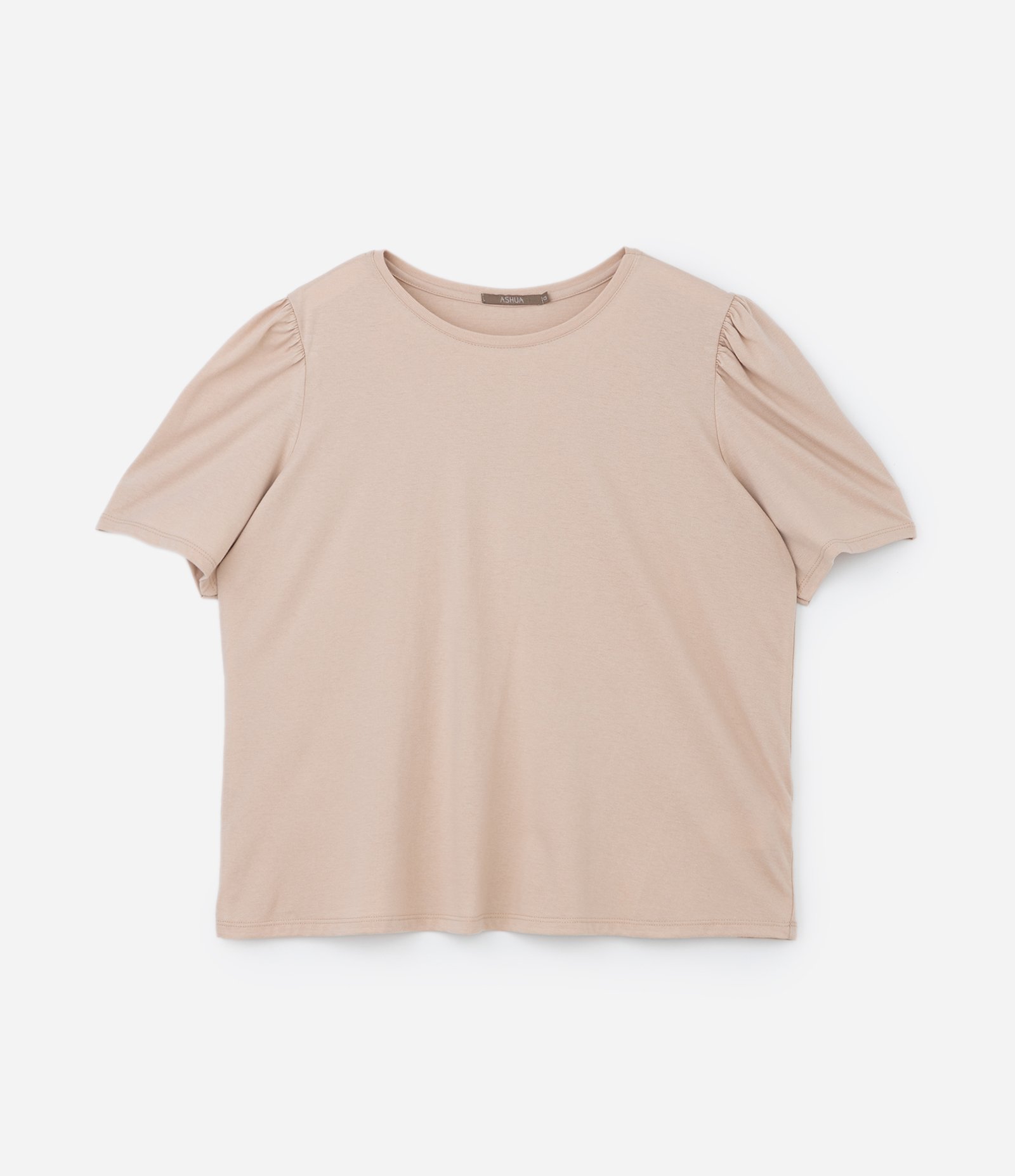 Blusa em Algodão com Manga Curta Bufante Curve & Plus Size Bege 3