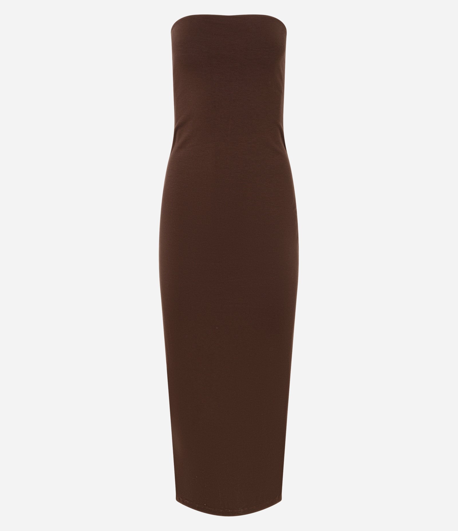 Vestido New Midi em Ponto Roma e Decote Tomara que Caia Marrom 4