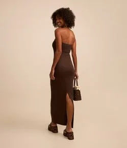 Vestido New Midi em Ponto Roma e Decote Tomara que Caia