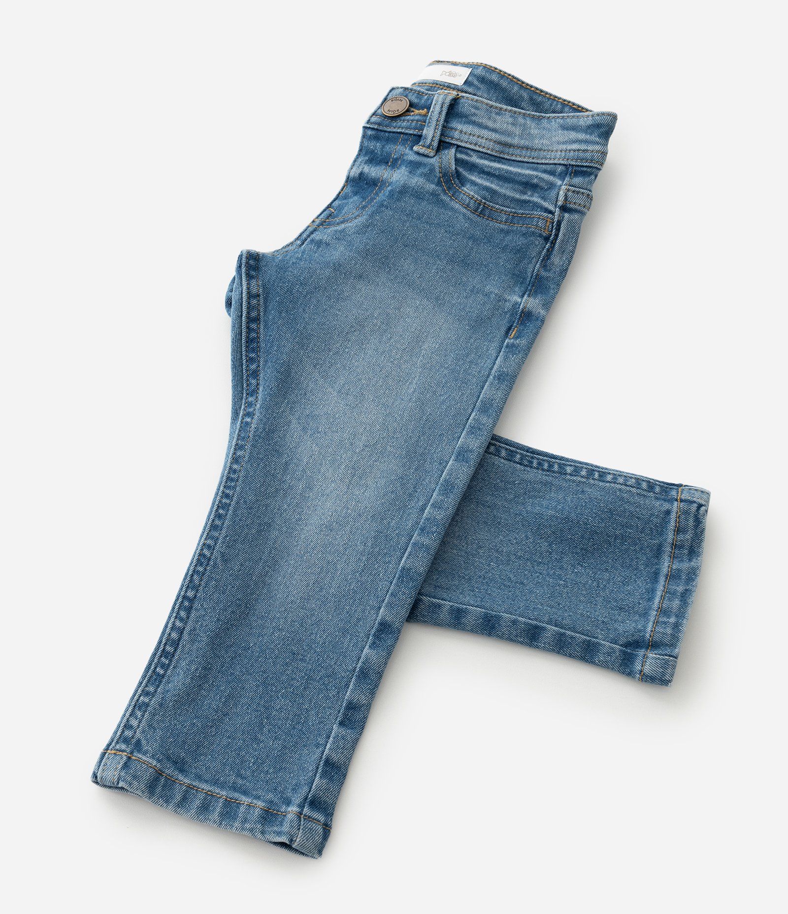 Calça Reta Infantil em Jeans Básica - Tam 1 a 5 Anos Azul Médio 3