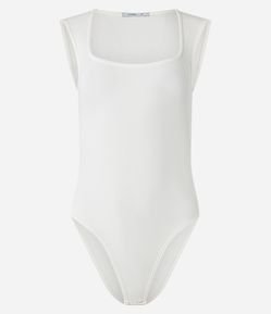 Body em Ribana com Manga Curtinha e Decote Quadrado