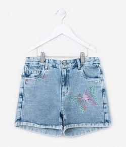 Short Infantil em Jeans com Bordado de Borboletinha - Tam 5 a 14 Anos