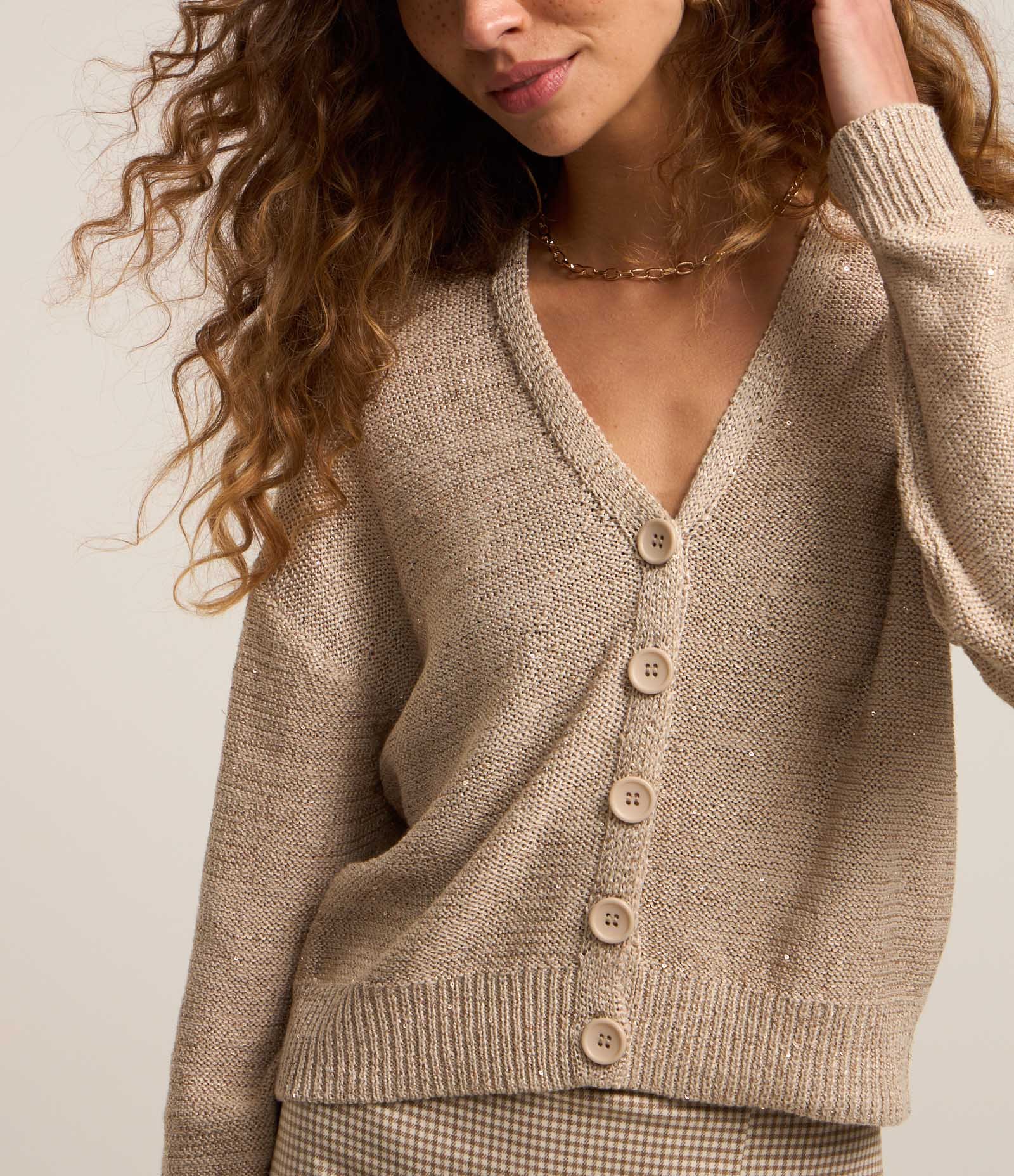 Cardigan em Tricô com Paetês Cinza 3