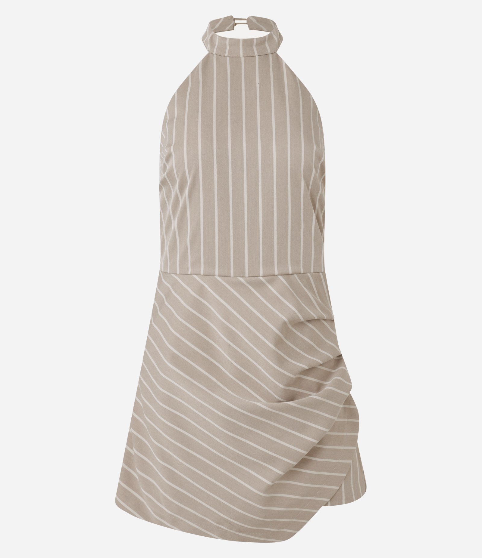 Macaquinho Short Saia em Alfaiataria com Listras e Franzido Bege 4