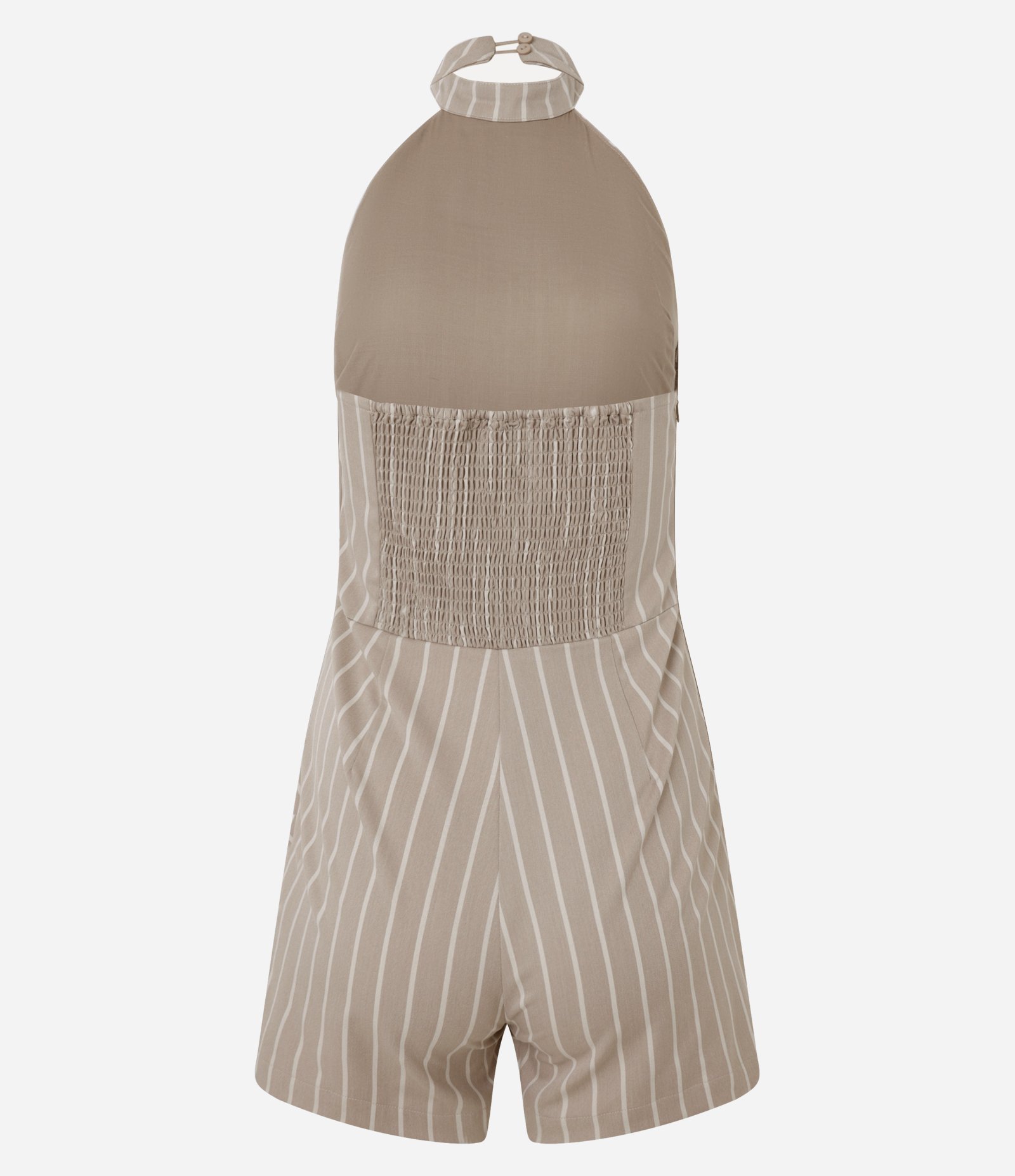 Macaquinho Short Saia em Alfaiataria com Listras e Franzido Bege 5