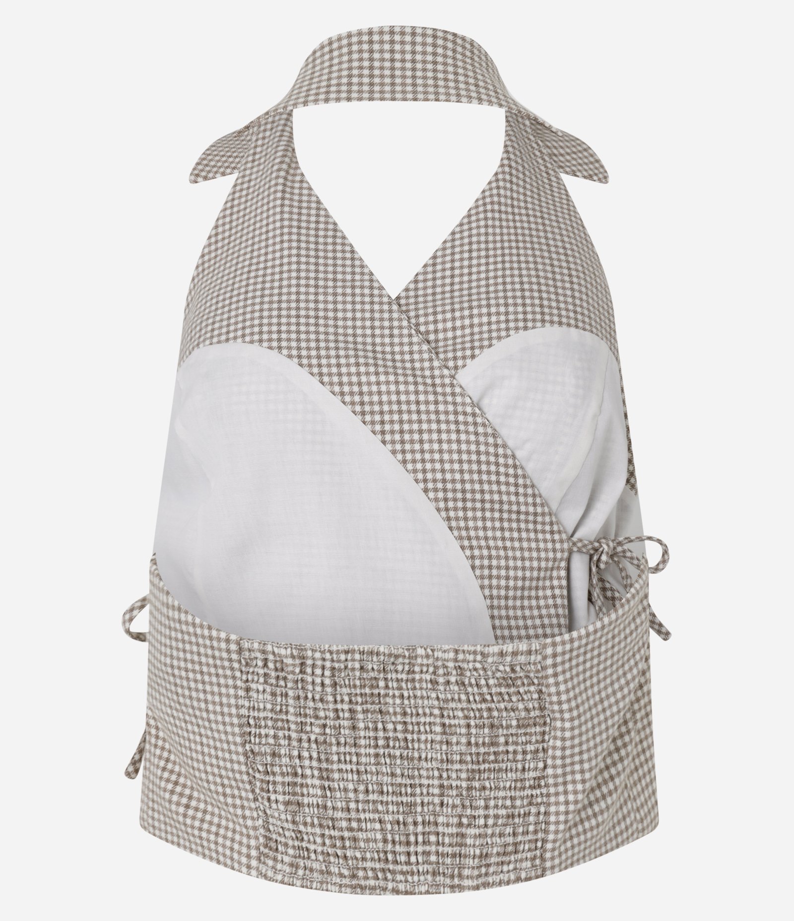 Blusa Cropped em Alfaiataria Xadrez com Lastex Marrom 7