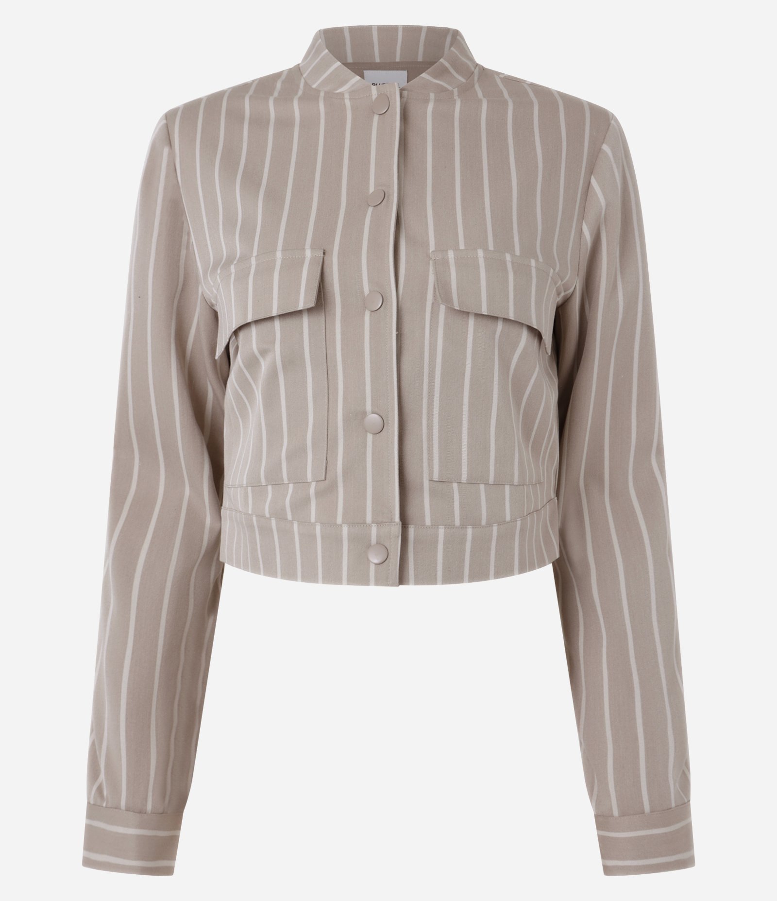 Jaqueta Bomber em Alfaiataria com Listras e Botões Bege Acinzentado 4