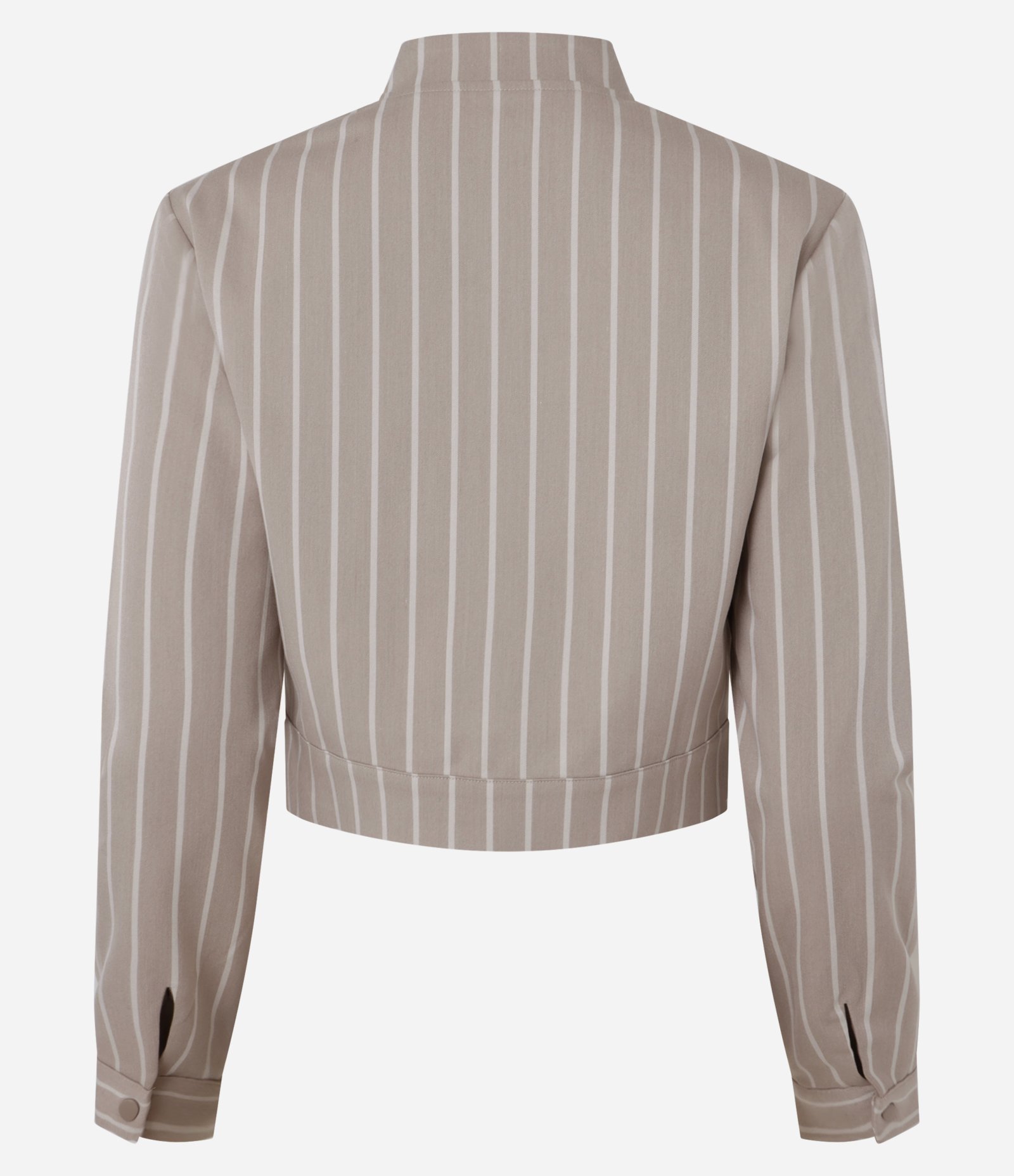 Jaqueta Bomber em Alfaiataria com Listras e Botões Bege Acinzentado 5