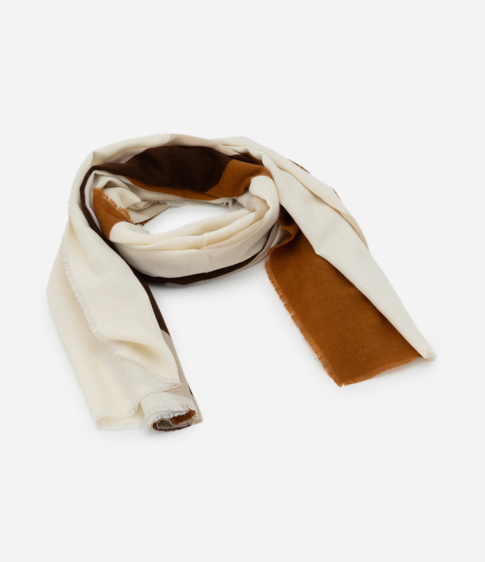 Lenço em Flanela com Bloco de Cor e Franjas Marrom/Branco 2
