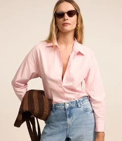 Camisa em Tricoline Listrada em Fio Tinto