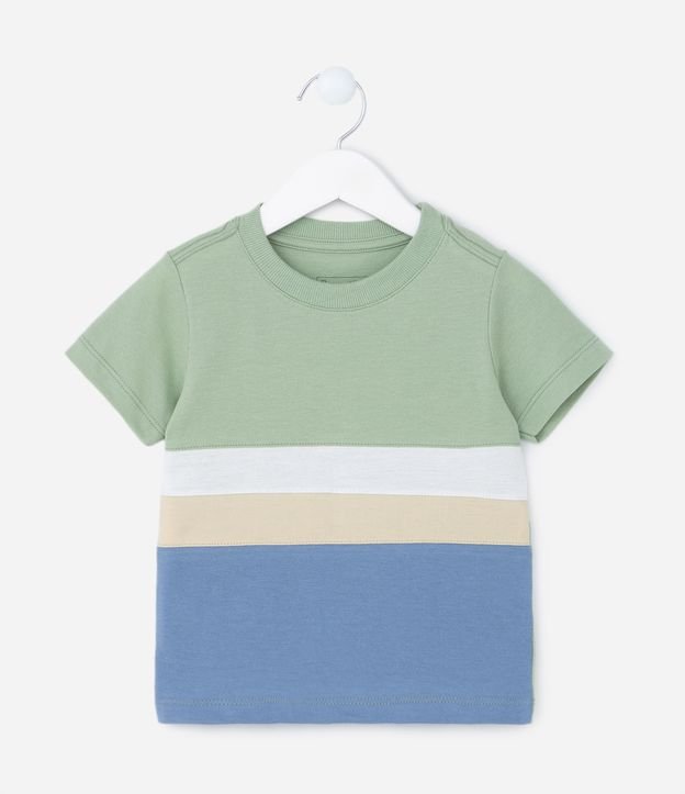 Camiseta Comfort Infantil em Malha Piquet com Blocos de Cor - Tam 1 a 5 anos