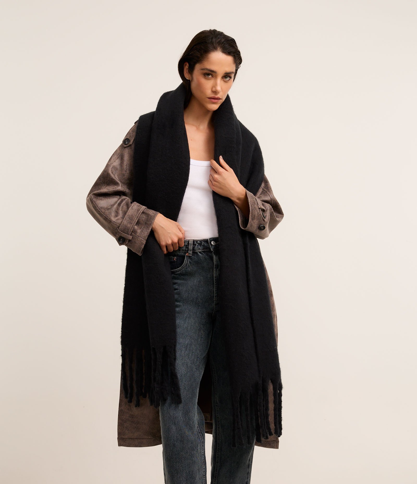 Cachecol em Fleece com Franja e Lettering I'm Cold Preto 6