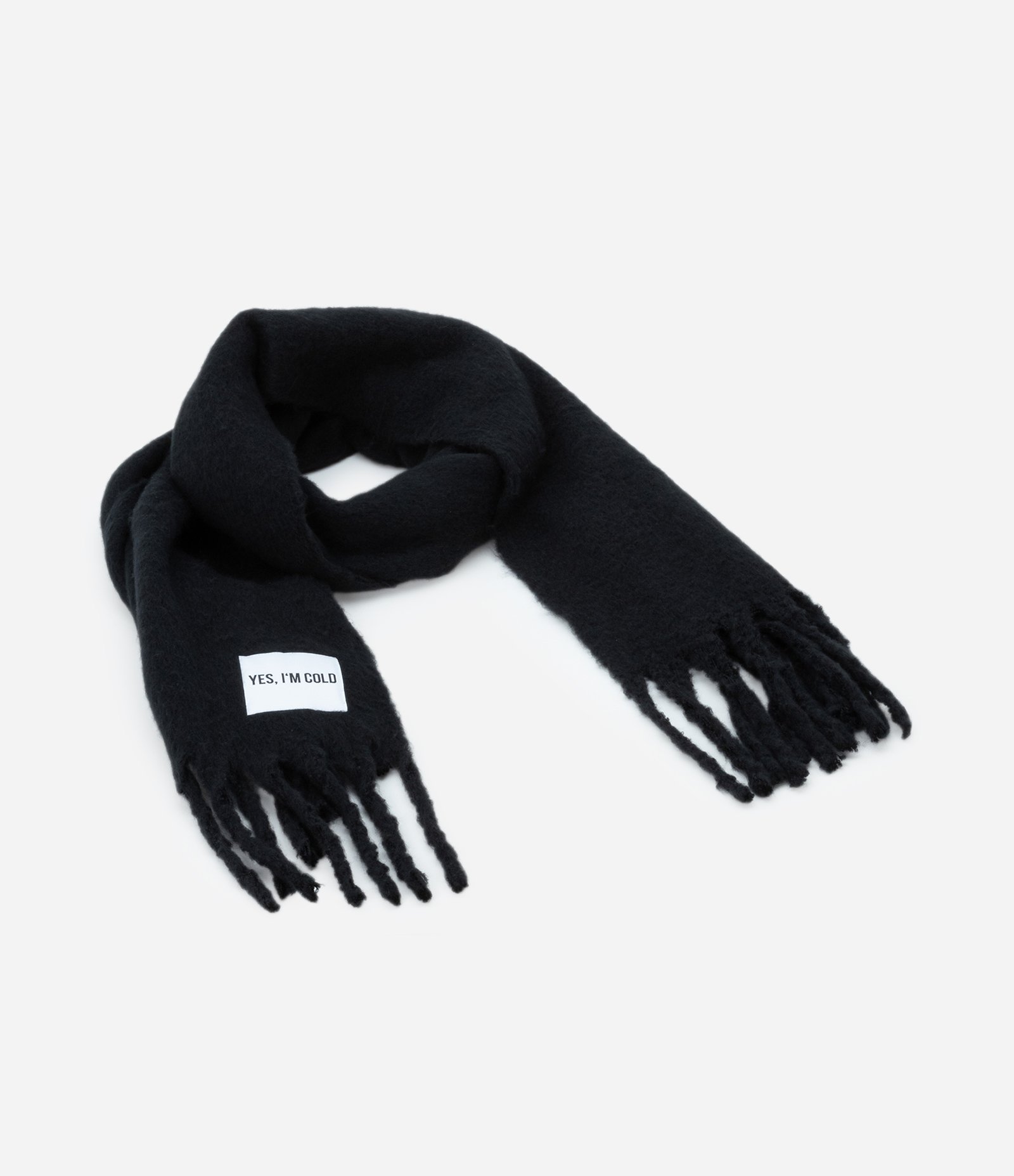 Cachecol em Fleece com Franja e Lettering I'm Cold Preto 2