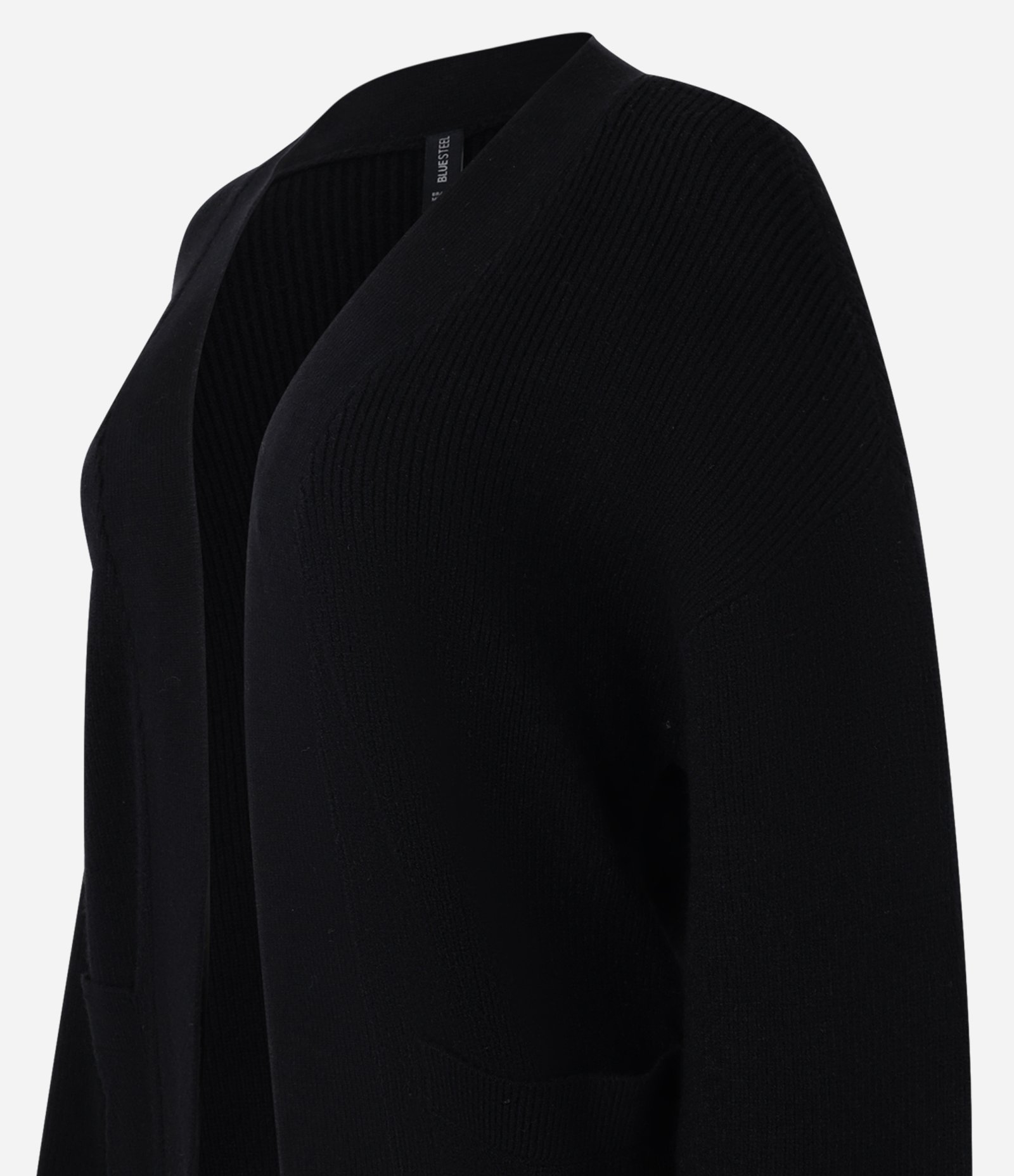 Cardigan Alongado em Tricô com Bolsos e Manga Bufante Preto 2