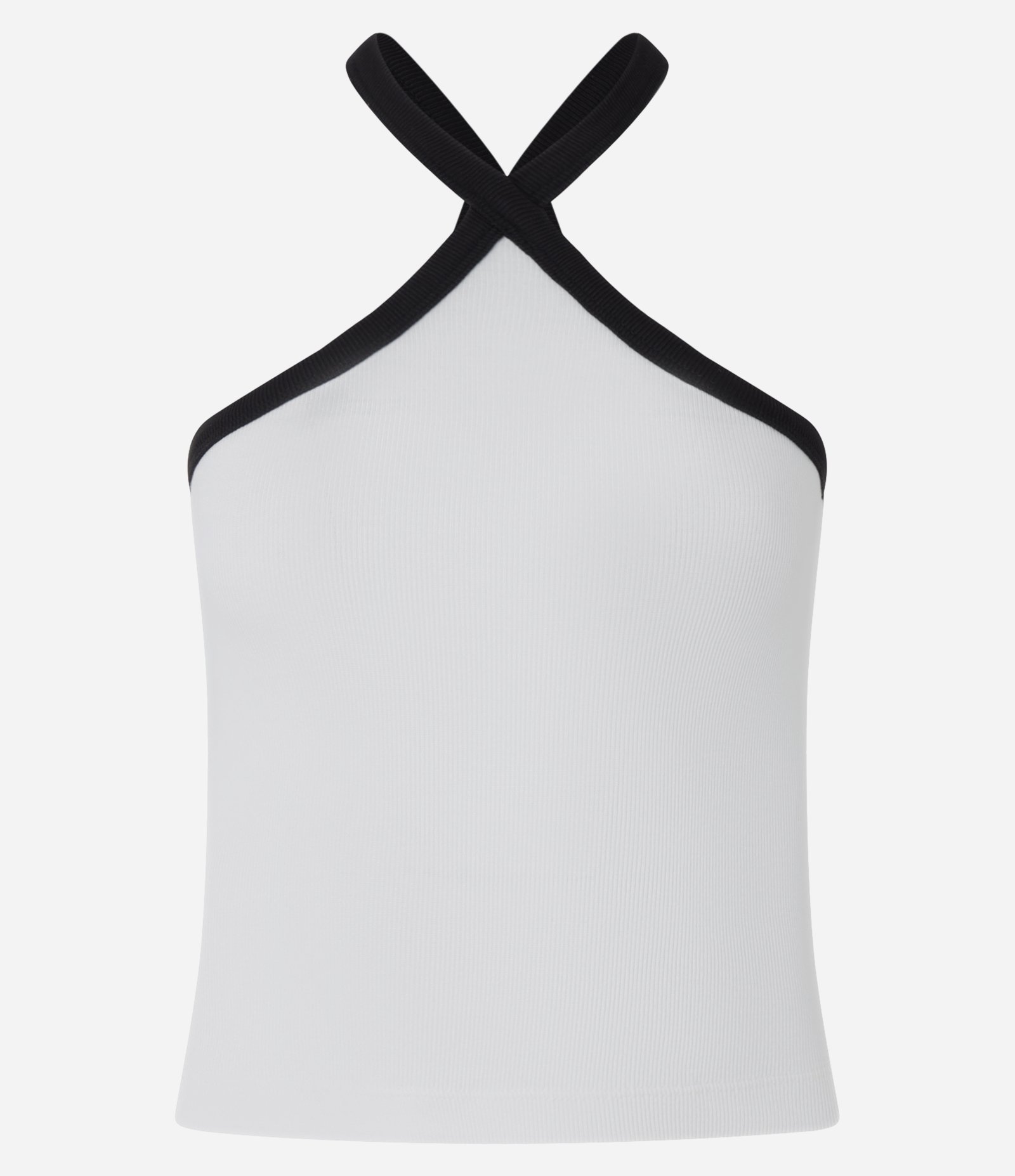 Blusa em Ribana com Alça Cruzada Contrastante Branco 5