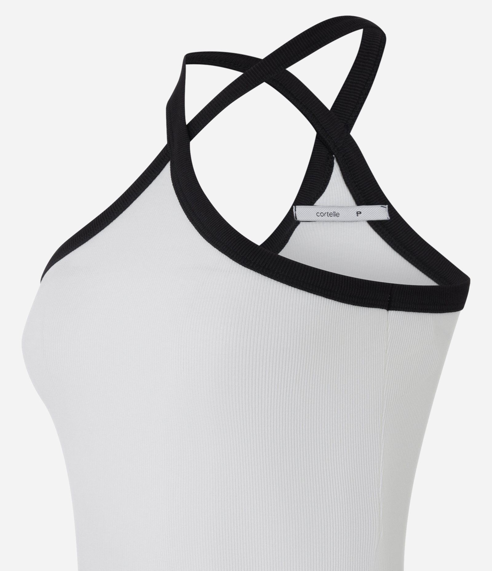 Blusa em Ribana com Alça Cruzada Contrastante Branco 6