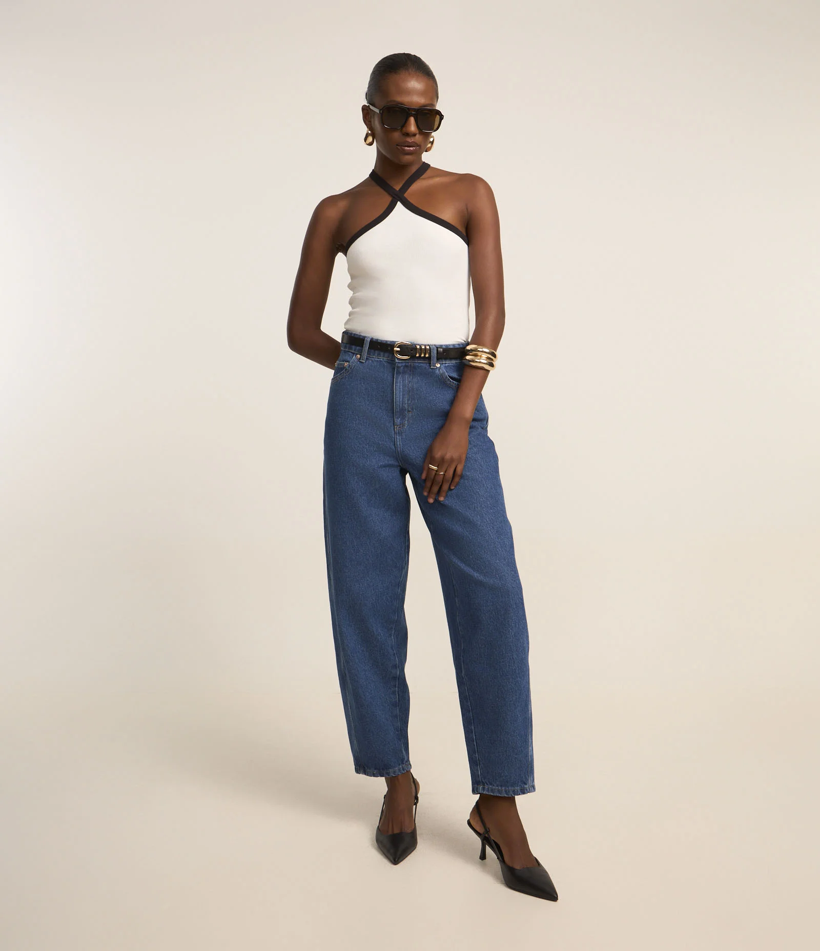 Blusa em Ribana com Alça Cruzada Contrastante Branco 2