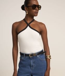 Blusa em Ribana com Alça Cruzada Contrastante