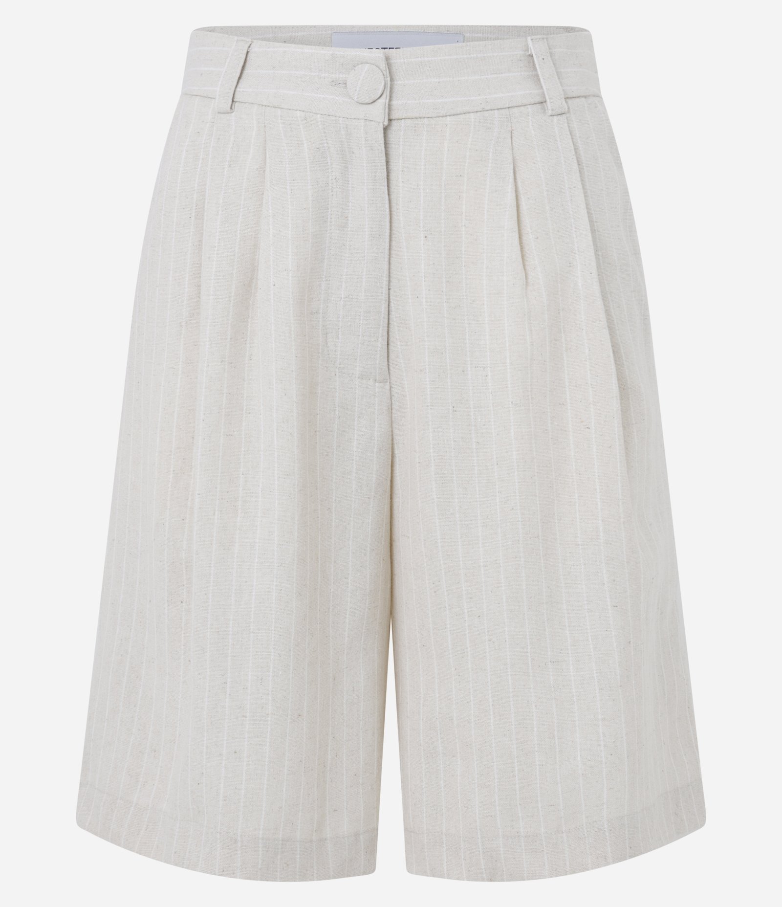 Short Alfaiatado em Viscolinho com Pregas e Listras Bege 6