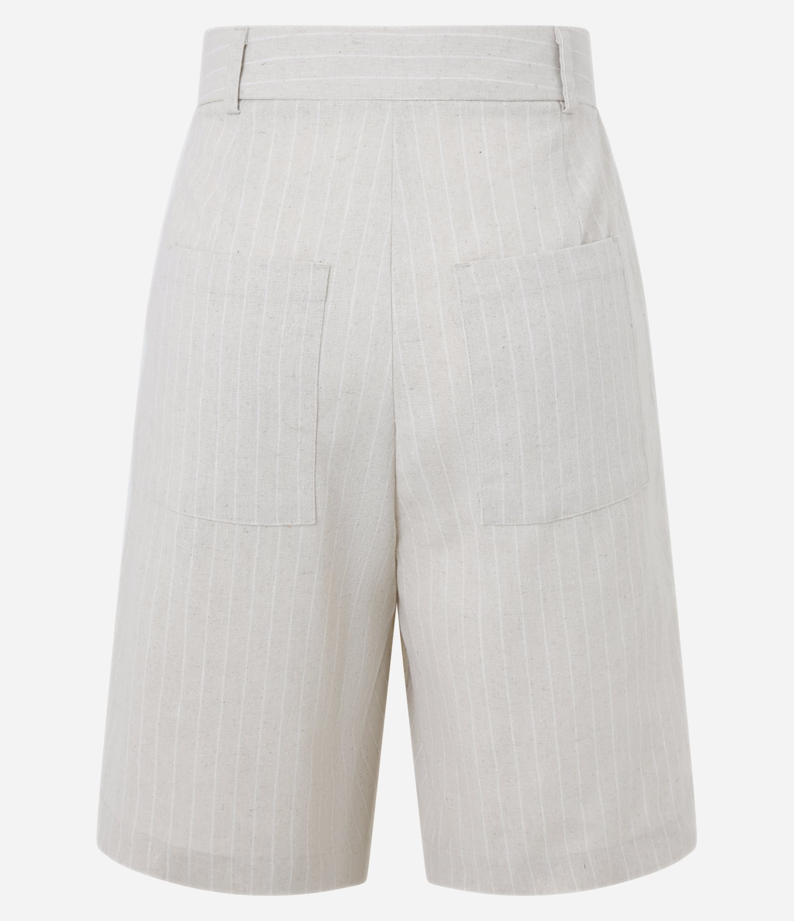 Short Alfaiatado em Viscolinho com Pregas e Listras Bege 7