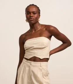 Blusa Cropped Tomara que Caia em Viscolinho com Listras